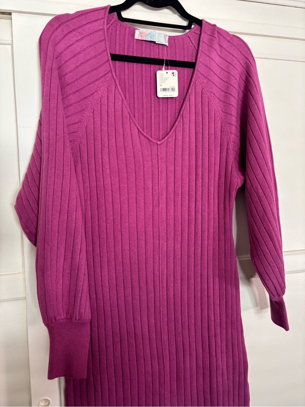 Free People Magenta Ribbed V-Neck Sweater Dress NWT - Picture 7 of 8